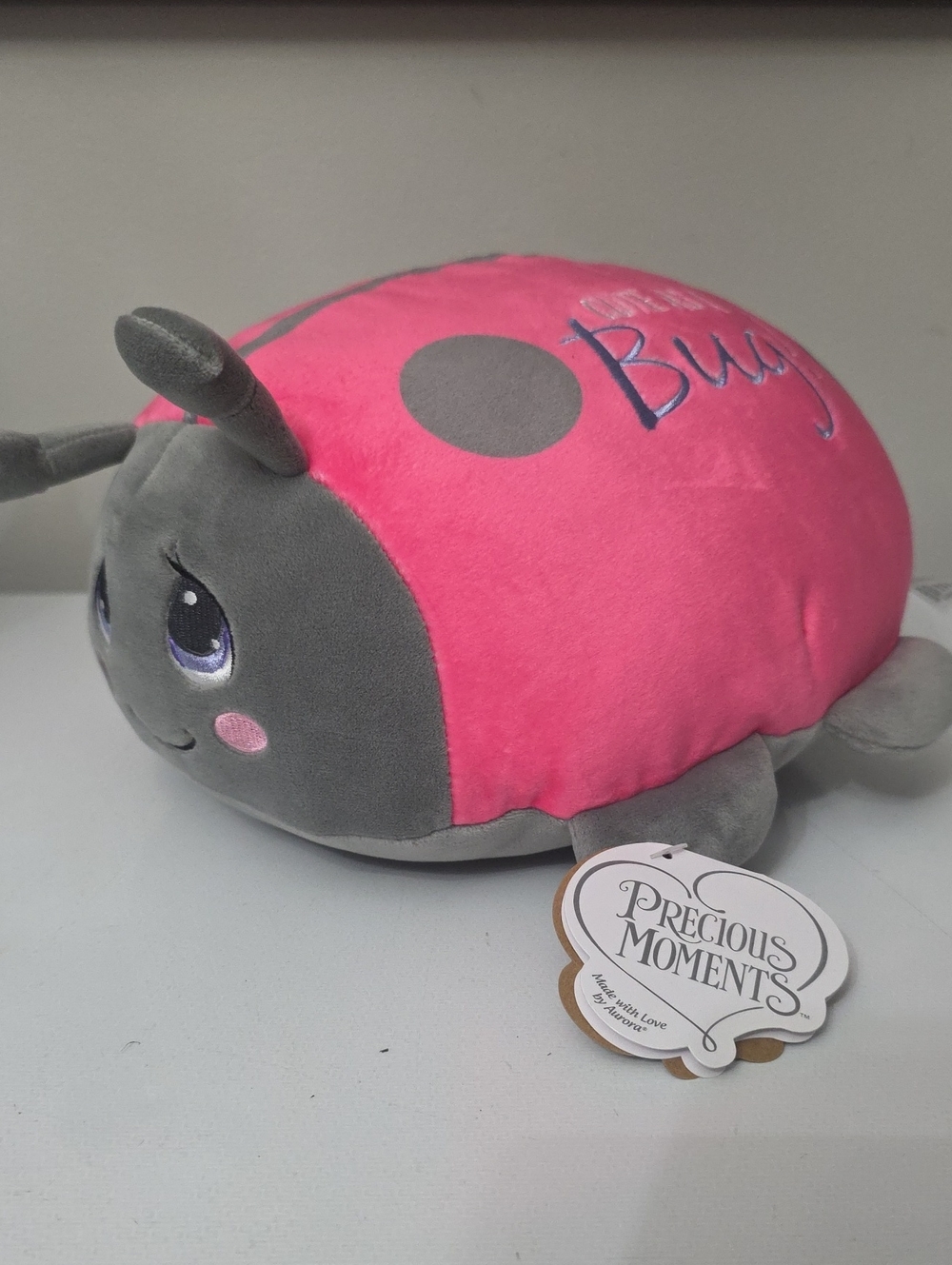 Precious Moments Pink & Gray Ladybug Plush Accent Pillow